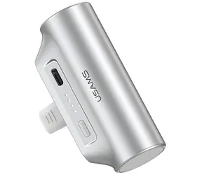 USAMS PB79 Mini Tail Plug stříbrná / Powerbanka / 3000 mAh / Vestavěný USB-C konektor