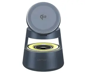 4smarts Aura Sound šedá / Bezdrátová nabíjecí stanice / Qi2/MagSafe / 30W / Bluetooth reproduktor a LED osvětlení