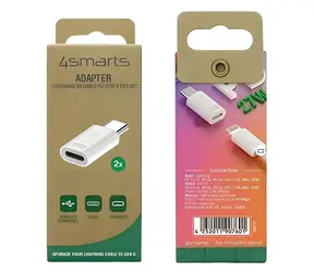 4smarts Adaptér USB-C na Lightning PD 27W bílá / Adaptér / Power Delivery / hliník / 2 ks