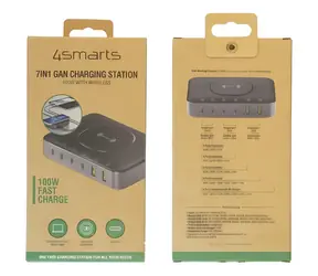 4smarts 7in1 100W černo-šedá / Nabíjecí stanice / GaN / Bezdrátové nabíjení 15W / 7 portů