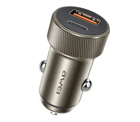 AWEI C-857 hnědá / Nabíječka do auta / USB-A + USB-C / 33W / PD, QC 3.0