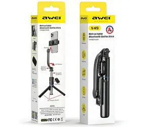 AWEI X49 černá / Selfie tyč se stativem / Bluetooth spoušť / 106 cm