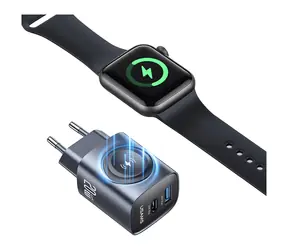 USAMS CC293 T67 šedá / Síťová nabíječka / 20W / USB-C + USB-A / Bezdrátové nabíjení Apple Watch