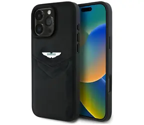 Aston Martin HC Leather Victory Design černá / Zadní kryt / iPhone 16 Pro / pravá kůže