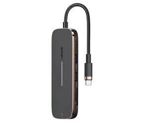 USAMS SJ575 černá / USB-C hub 6v1 / HDMI 4K 30Hz / 2x USB 3.0 / SD a microSD / PD 100W