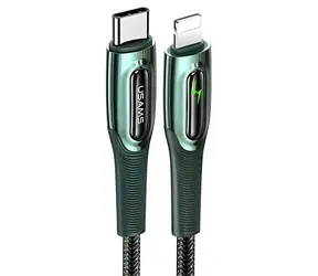 USAMS SJ518 tmavě zelená / Datový kabel / USB-C - Lightning / 20W PD / Smart Power-off / 1,2m