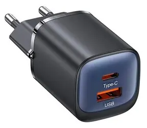 USAMS CC254 černá / Síťová nabíječka / GaN / USB-C + USB-A / 30W / PD3.0, QC3.0
