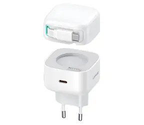 USAMS US-CC202 bílá / Nabíječka / 1x USB-C + integrovaný kabel USB-C / GaN / PD+QC 35W