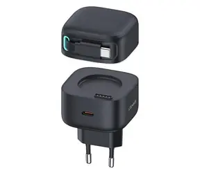 USAMS US-CC202 černá / Nabíječka / 1x USB-C / vysouvací kabel USB-C / PD+QC 35W / GaN