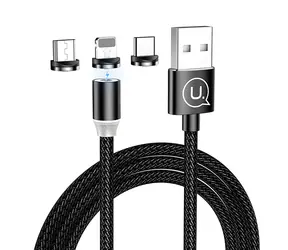 USAMS SJ438 U-Sure černá / Magnetický datový kabel / 3v1 / USB-C, Micro-USB, Lightning / 1 m