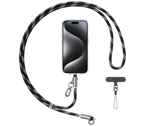 USAMS SJ746 černá / Šňůrka na krk s nabíjecím kabelem / USB-C - Lightning / 30W / 1,2 m