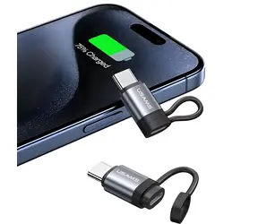 USAMS AU17 (US-SJ677) šedá / Adaptér Lightning - USB-C / 30W / Hliníkové tělo / Displej výkonu nabíjení