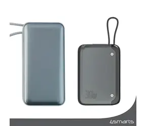 4smarts Pocket 10000mAh vesmírně šedá / Powerbanka / 30W PD / vestavěný USB-C kabel / LCD displej