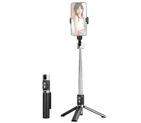 USAMS ZB324 Mini černá / Selfie tyč se stativem / Bluetooth dálková spoušť / Teleskopická až 1000 mm / Otočení 270°/360°