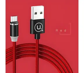 USAMS SJ294 U-Sure červená / Datový kabel / MicroUSB / Magnetický / Opletený / 1m / 2,1A