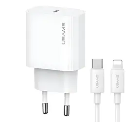USAMS CC226 T65 + SJ712 bílá / Nabíječka a kabel / USB-C / Lightning / PD 20W