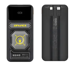 Awei P77K černá / Powerbanka / 10000mAh / 22,5W / vestavěné kabely USB-C a Lightning / displej