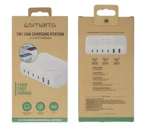 4smarts 7v1 100W nabíjecí stanice bílá / Nabíjecí stanice / Bezdrátové nabíjení 15W / GaN / 7 portů