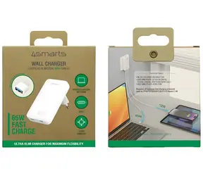 4smarts FlatPlug Slim Dual bílá / Síťová nabíječka / GaN / 2x USB-C / 65 W