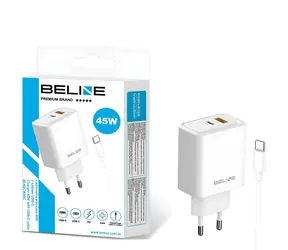 Beline BLN2CW45C bílá / Napájecí adaptér / 45W / PD / GaN / USB-A + USB-C / vč. kabelu USB-C