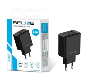 Beline BLN2CB45 černá / Nabíjecí adaptér / 45 W / GaN / USB-A + USB-C / Power Delivery