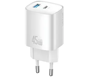 USAMS CC290 T66 stříbrná / Nabíječka / GaN / USB-A, USB-C / 45W / PD, QC