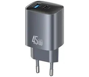 USAMS CC290 T66 tmavě šedá / Nabíječka / GaN / USB-A, USB-C / 45W / PD, QC