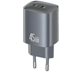 USAMS CC305 T66 tmavě šedá / Nabíječka / GaN / 45W / 2x USB-C