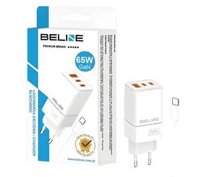 Beline BLN3CW65C bílá / Nabíječka / GaN / 65W / 2x USB-C + USB-A / PD 3.0 + QC 3.0 / USB-C kabel