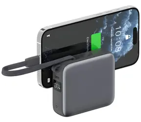 4smarts Pocket Dual Cord 10000mAh šedá / Powerbanka / 22,5 W / integrovaný kabel USB-C 15 cm / USB-A + USB-C