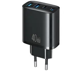 USAMS T70 černá / Nabíječka / 40W / 2x USB-A / 2x USB-C / PD, QC