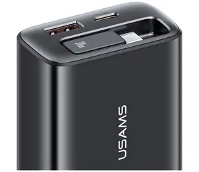 USAMS Xiang Series CC296 černá / Nabíječka / 30W / 1x USB-C / 1x USB-A / výsuvný USB-C kabel