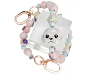 Nimmy Big Eye Cute Pets 2.0 Pes růžová / Přívěsek na tašku / Keramické korálky / 38,5 cm