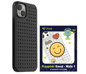 Pinit Dynamic Case + Emoji sada iPhone 14 a 15 Plus 6.7" černá, vzor 1 / Sada pouzdra a placek / MagSafe / TPU/PC