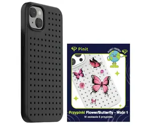 Pinit Dynamic + Flower/Butterfly černá / Pouzdro se špendlíky / Apple iPhone 14 / 15 / 13 6,1" / MagSafe