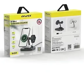 AWEI W2215W černá / Bezdrátová nabíječka / 4v1 / 15W / Magnetický stojánek