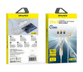 AWEI CL-228 3v1 černá / Kabel / USB-C - USB-C + Lightning + Micro-USB / 100W / LED displej / 1,5 m