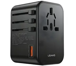 USAMS T62 černá / Cestovní adaptér / 65W / 1x USB / 2x USB-C / US/AU/EU/UK