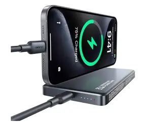 USAMS CD242 CY Series titanová / Power Bank / 10000mAh / Bezdrátové nabíjení 15W / PD 20W / Hliníkové tělo