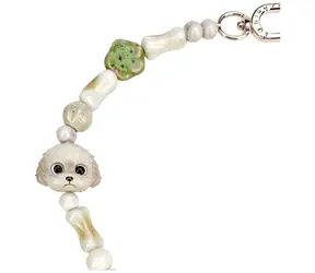 Nimmy Big Eye Cute Pets 2.0 Pejsek hnědá / Přívěsek na tašku / Keramické korálky / 38,5 cm