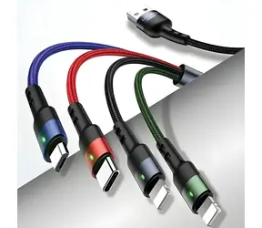 USAMS SJ317 U26 černá / Nabíjecí kabel / 4v1 / 2x Lightning / MicroUSB / USB-C / Opletený / 1.2m / 2A