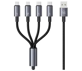 USAMS SJ739 černá / Datový kabel / 4v1 / 2x USB-C, Lightning, microUSB / 15W / 1,2 m