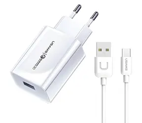 USAMS T22 bílá / Síťová nabíječka / QC3.0 / 18W / USB-C kabel 1m