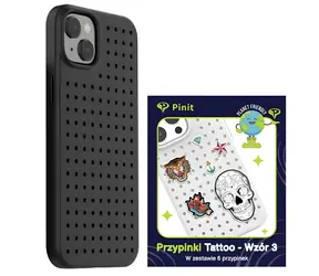 Pinit Dynamic + Tattoo Pin černá, vzor 3 / Kryt / Apple iPhone 13/14/15 / MagSafe / sada 6 placek