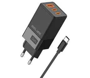 Beline BLN3CB65C černá / Nabíječka / 2x USB-C + USB-A / 65W / GaN / PD 3.0 + QC 3.0 / vč. USB-C kabelu