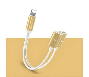 USAMS SJ160 zlatá / Adapter / 2v1 Lightning / Audio + nabíjení