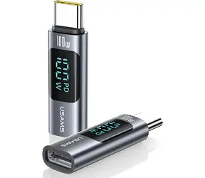 USAMS AU18 šedá / Adaptér / USB-C - USB-C / 100W / displej výkonu / hliník