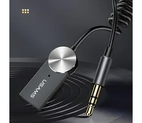 USAMS SJ464 šedá / Bluetooth audio adaptér / do auta / BT 5.0 / 3,5mm AUX / USB napájení