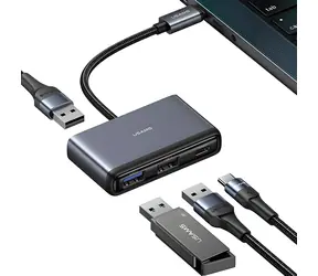 USAMS SJ627 šedá / USB hub / USB-C / 4v1 / 1x USB 3.0 / 2x USB 2.0