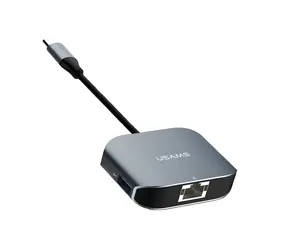 USAMS US-SJ146 šedá / Adaptér / USB-C - USB 3.0 + RJ45 / Gigabit Ethernet